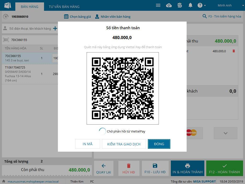Cách thanh toán cho khách hàng sử dụng ví điện tử Momo, Viettel Pay
