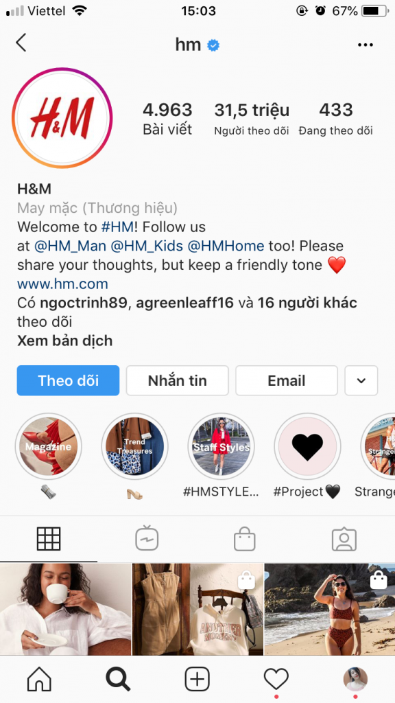 H&M phát triển hình ảnh thương hiệu trên Instagram