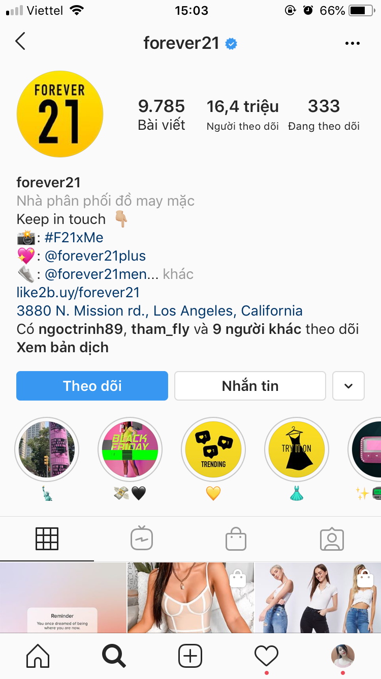 Forever 21 phát triển hình ảnh thương hiệu trên Instagram