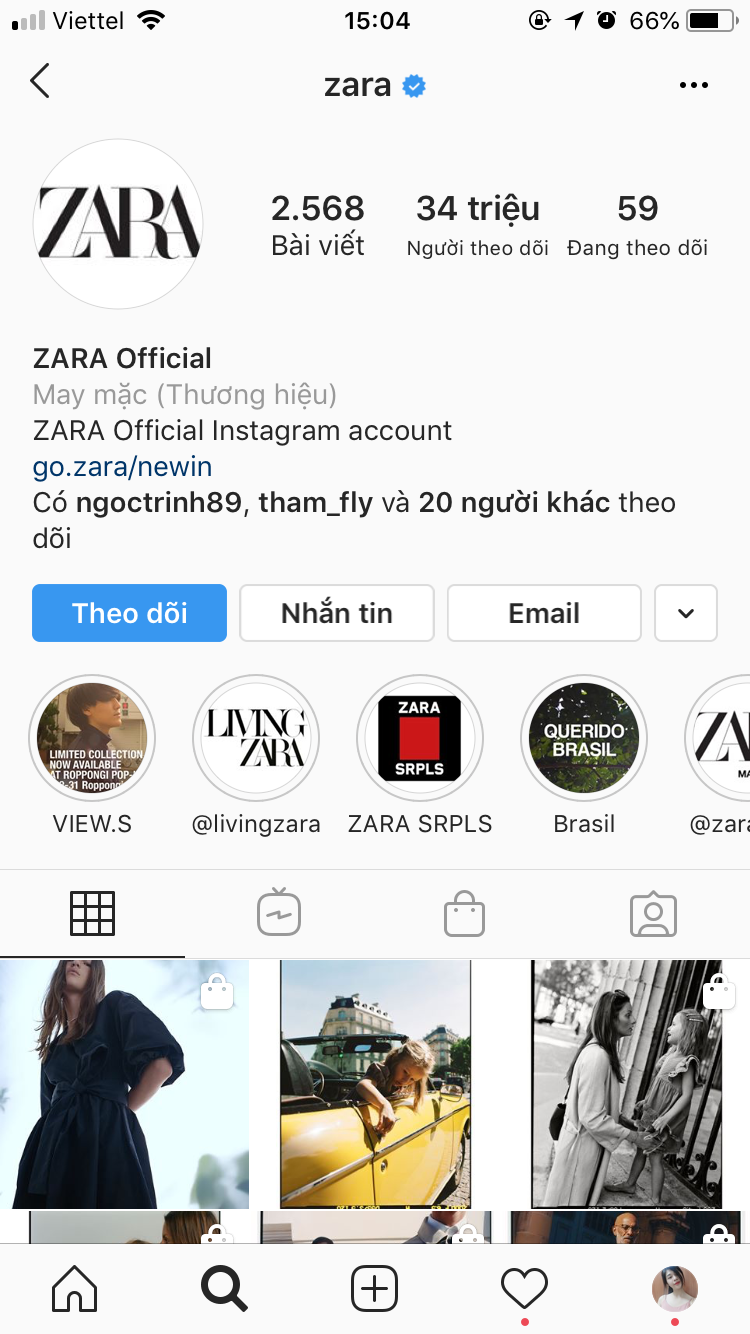 Zara phát triển hình ảnh thương hiệu trên Instagram 