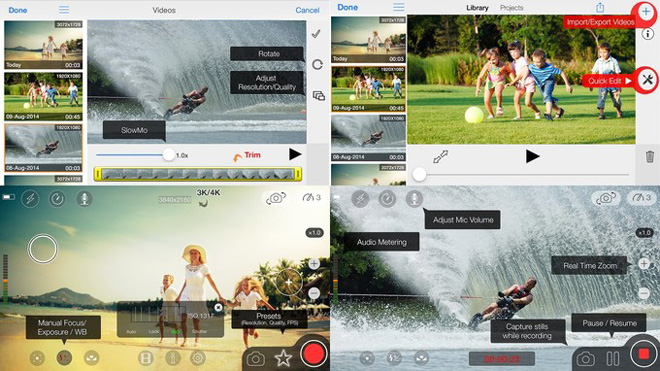 ứng dụng moviepro để chỉnh sửa video và hỗ trợ quay video 4k