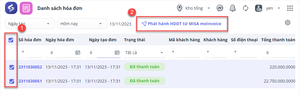 Phát hành hóa đơn điện tử hàng loạt